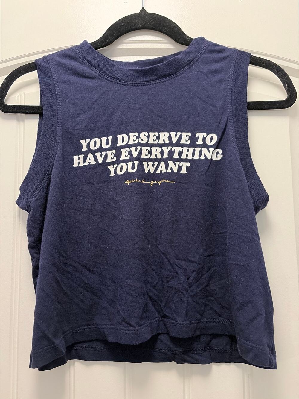 Spiritual Gangster Women's Navy Blue Graphic Crop Muscle Tank Top Size S
